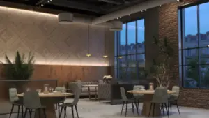 Restoran, mille laes on nurgeliste õhujagajatega ventilatsioon